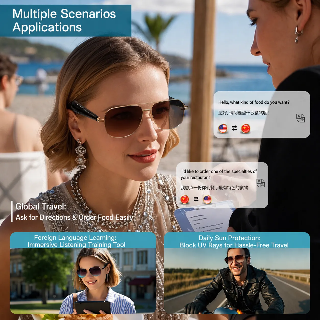 AI Bluetooth Smart Glasses with App-Based Translation, Music Playback & Hands-Free Calls
 - Image 4
