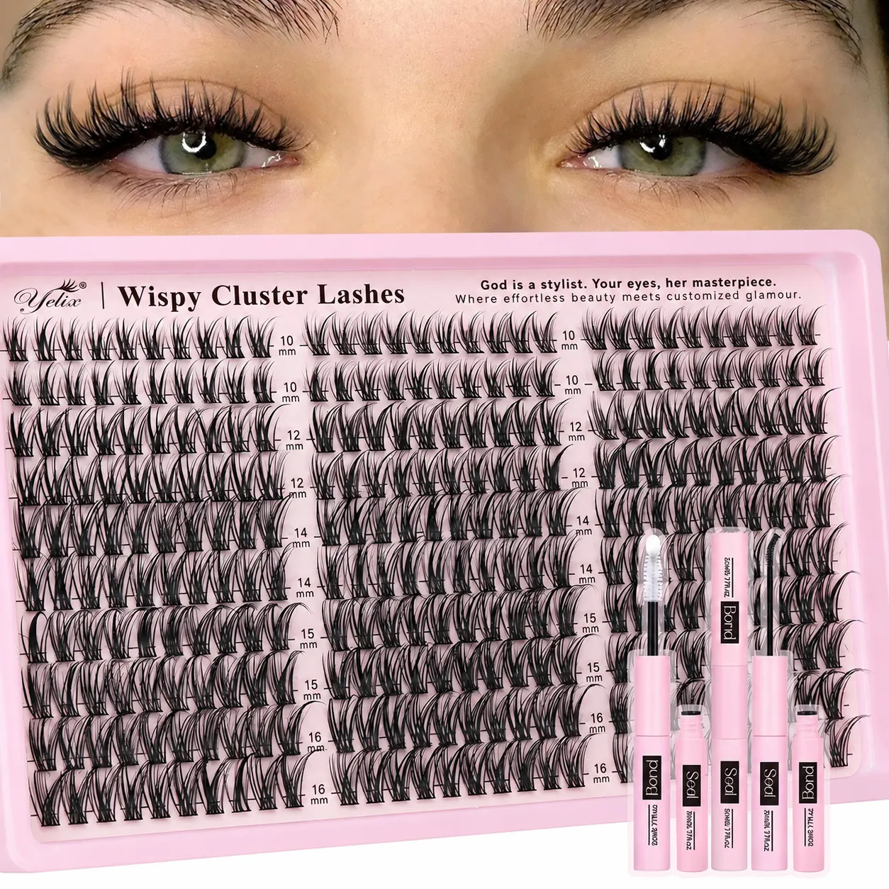 640 Pcs DIY Lash Extension Kit - 30D/40D/60D Mixed Clusters, 32 Rows Large Capacity Lash Book, Natural Long & Mega Volume Wispy Lashes