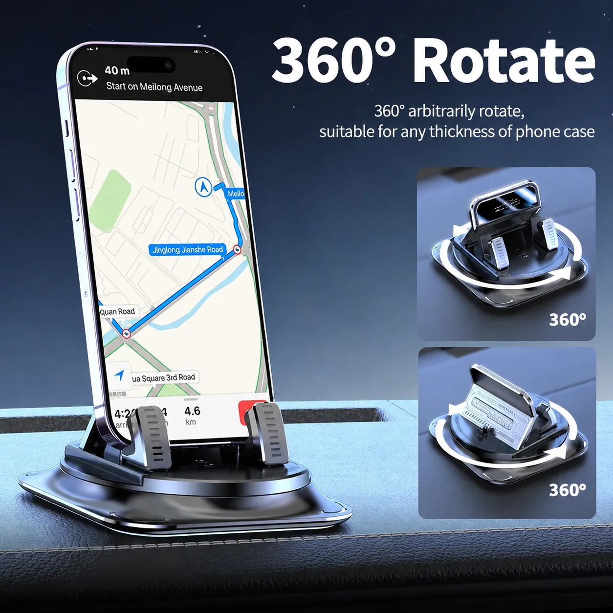 Central Control Dashboard Car Phone Holder 360-Degree Rotating Adhesive Suction Cup For Car and Home Navigation Support
