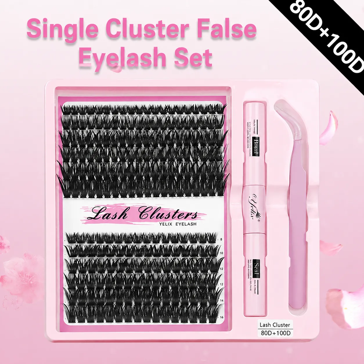 12 rows, 240 clusters [80D+100D] eyelashes + tools