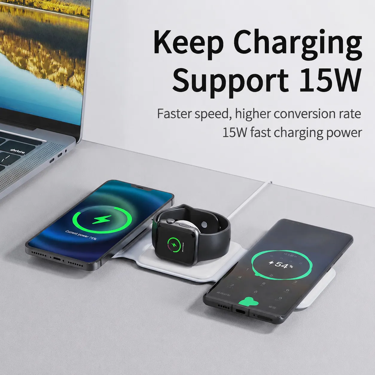 3-in-1 Foldable MagSafe Wireless Charging Station for iPhone, Apple Watch & AirPods
 - Image 4