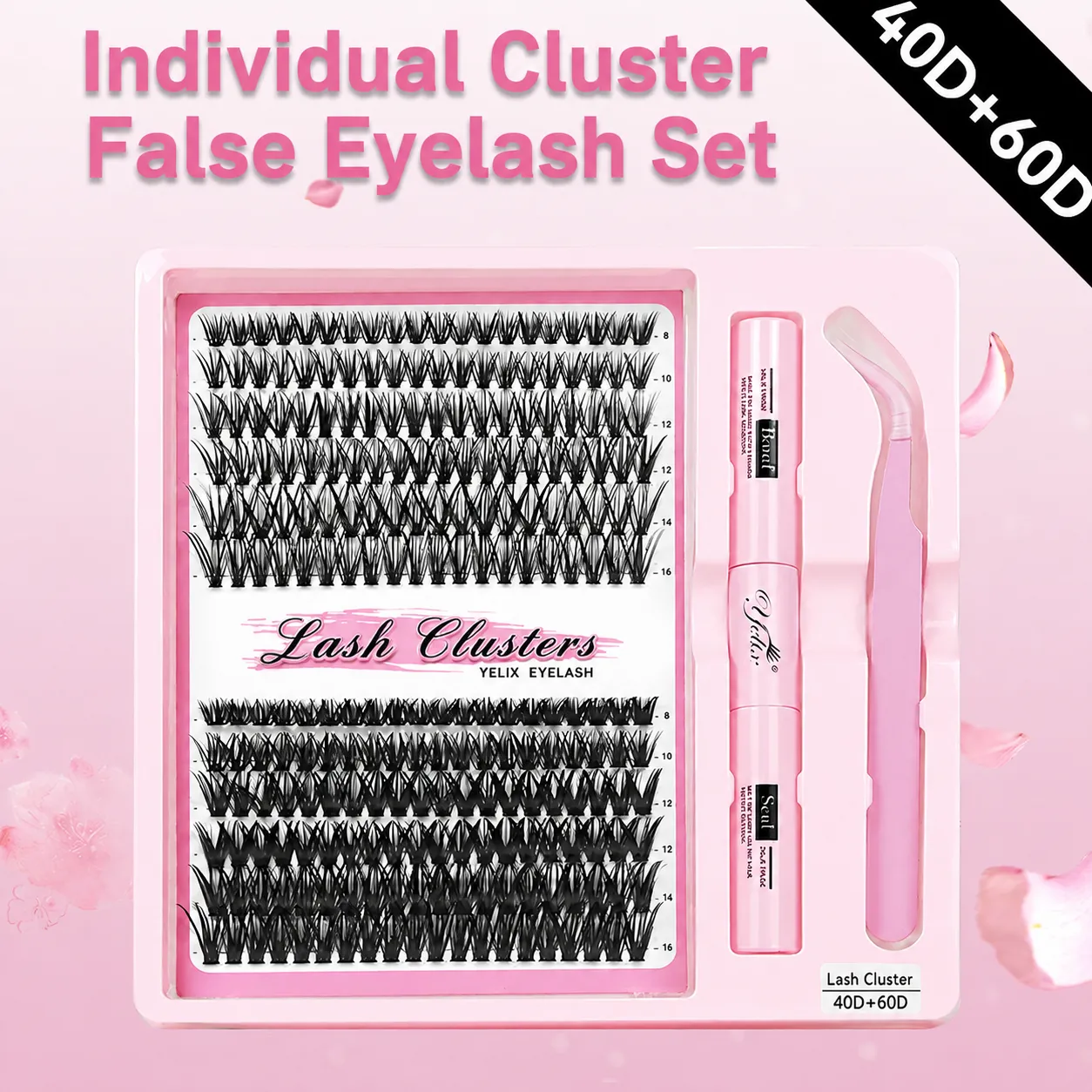12 rows, 240 clusters [40D+60D] eyelashes + tools