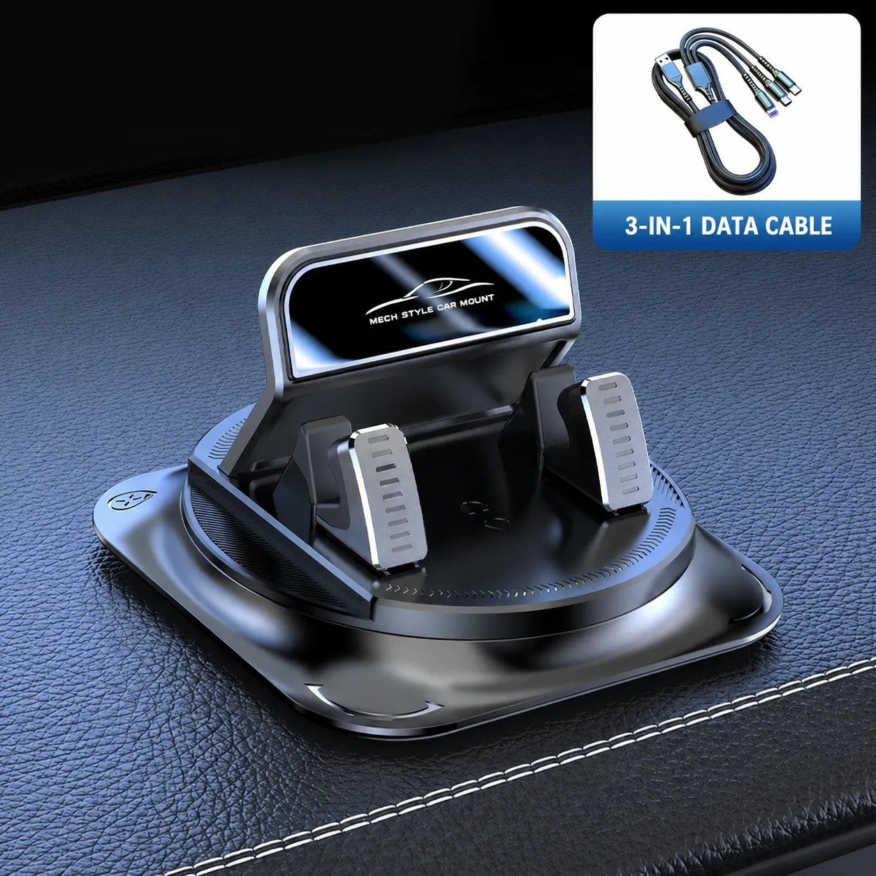 Anti-slip mat phone holder + 3-in-1 charging cable