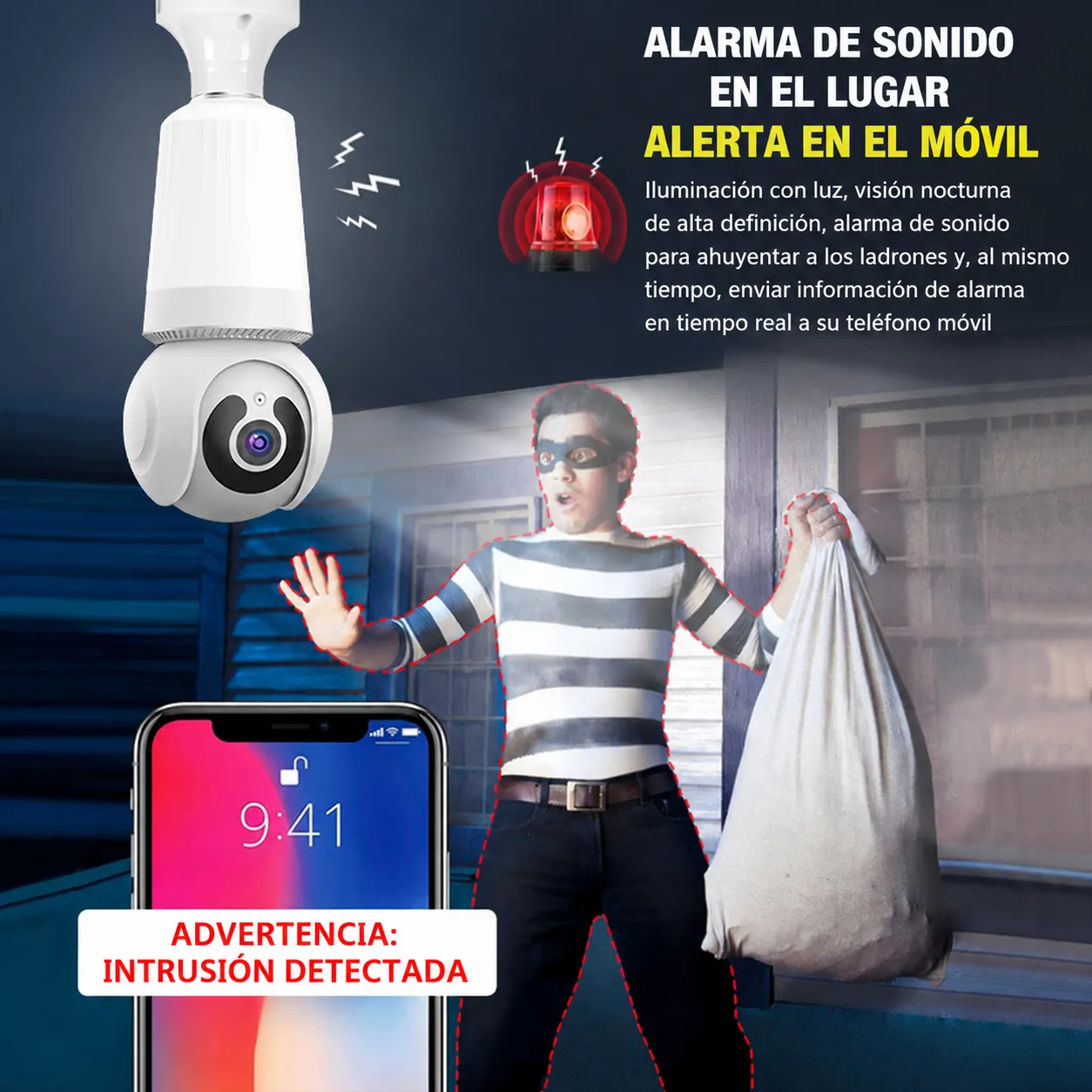 Nueva bombilla cámara Q26 para interiores, vigilancia inteligente doméstica 360° inalámbrica WiFi, control remoto desde el móvil - Image 3