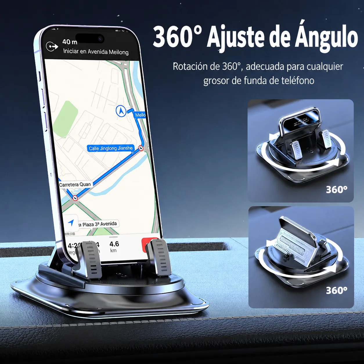 Soporte para teléfono móvil para salpicadero central de automóvil 2026, rotación de 360 grados, adhesivo con ventosa, soporte de navegación para coche y uso doméstico. - Image 4