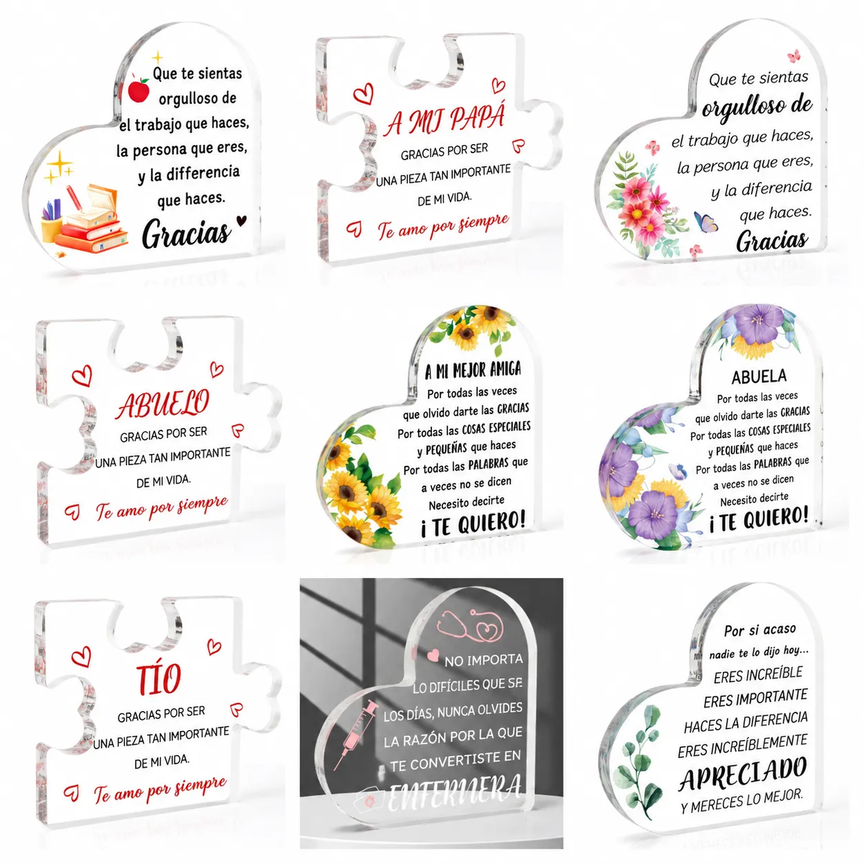 Regalo de graduación para maestros en forma de corazón de acrílico, agradecimiento a los profesores en el Día del Maestro, adorno de escritorio para el hogar u oficina.