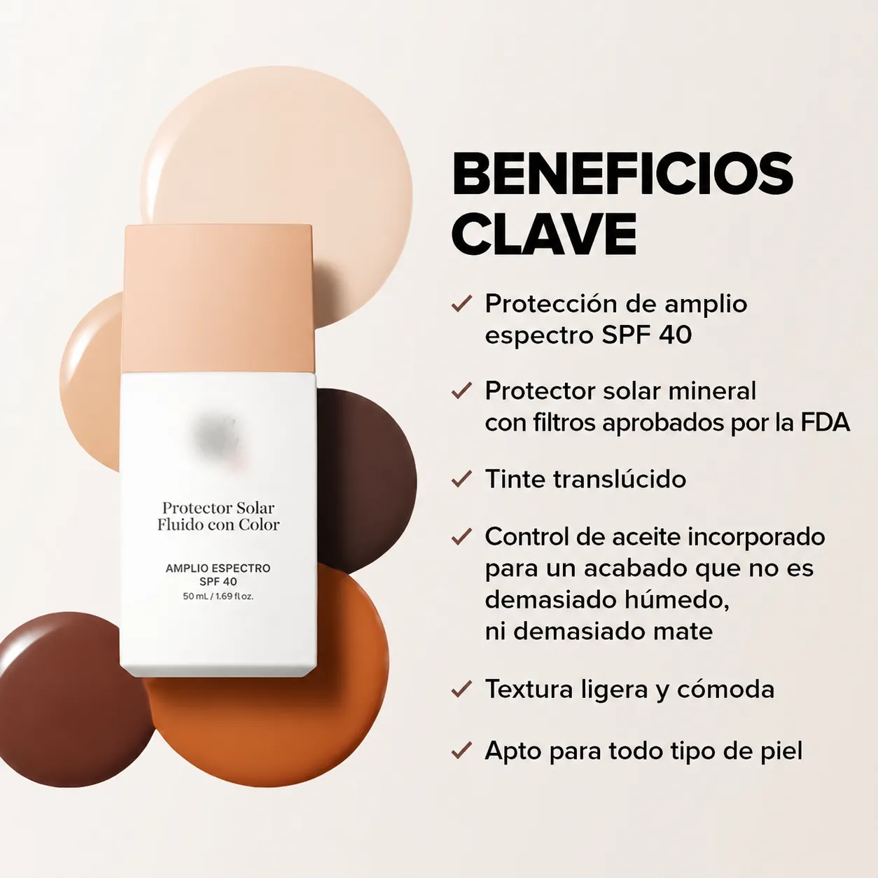 Fluido solar diario con color SPF facial 50 ml - Image 4