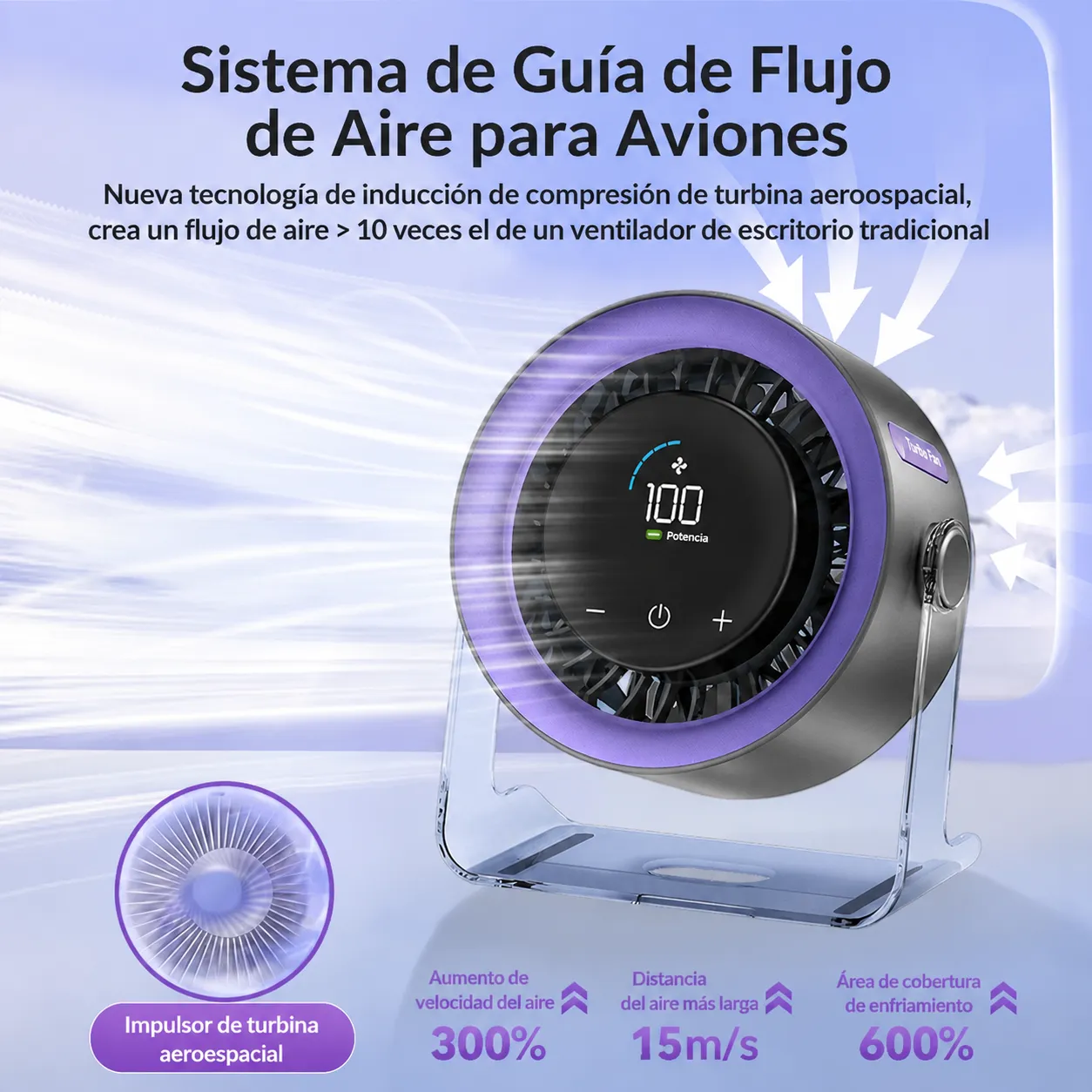 Ventilador de escritorio modelo 2026, mini ventilador recargable para estudiantes y oficina, 100 velocidades, gran potencia, pantalla digital, ventilador USB. - Image 3