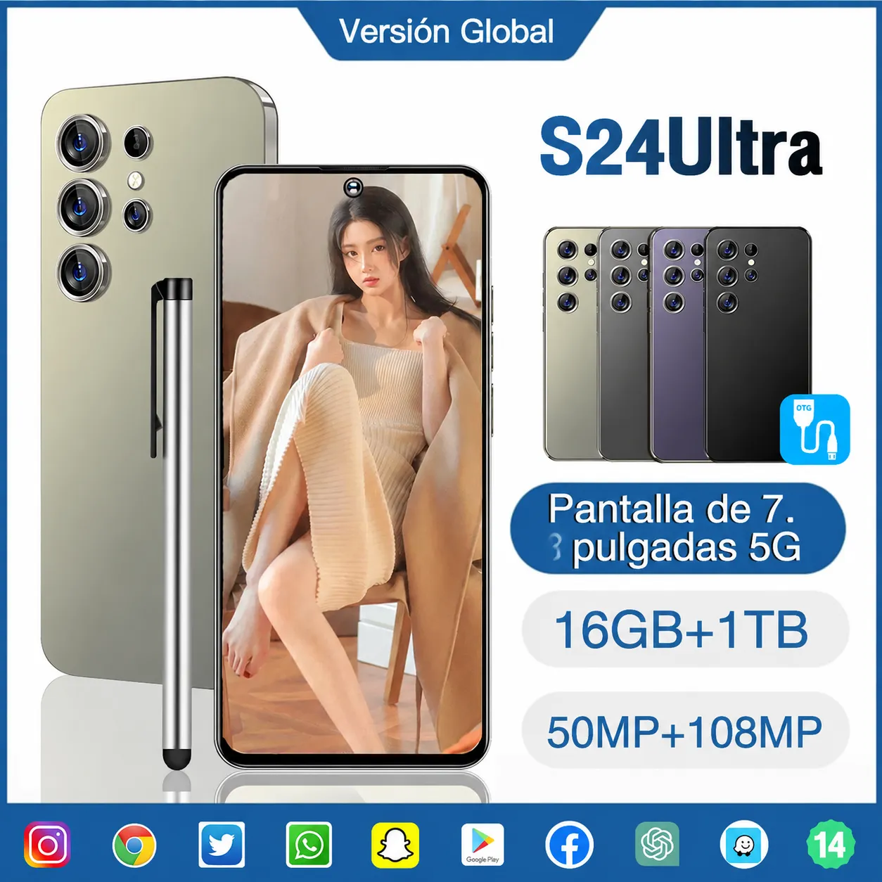 S24Ultra de venta transfronteriza, disponible en stock, pantalla HD de 6.8 pulgadas, gran memoria, teléfono inteligente Android 5G, envíos para comercio exterior. - Image 2
