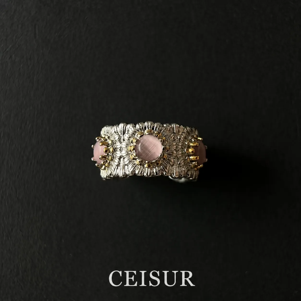Anillo de margarita con diseño retro, acabado cepillado, lujo ligero y elaborado artesanalmente con gemas de colores por diseñador italiano, para mujer. - Image 2