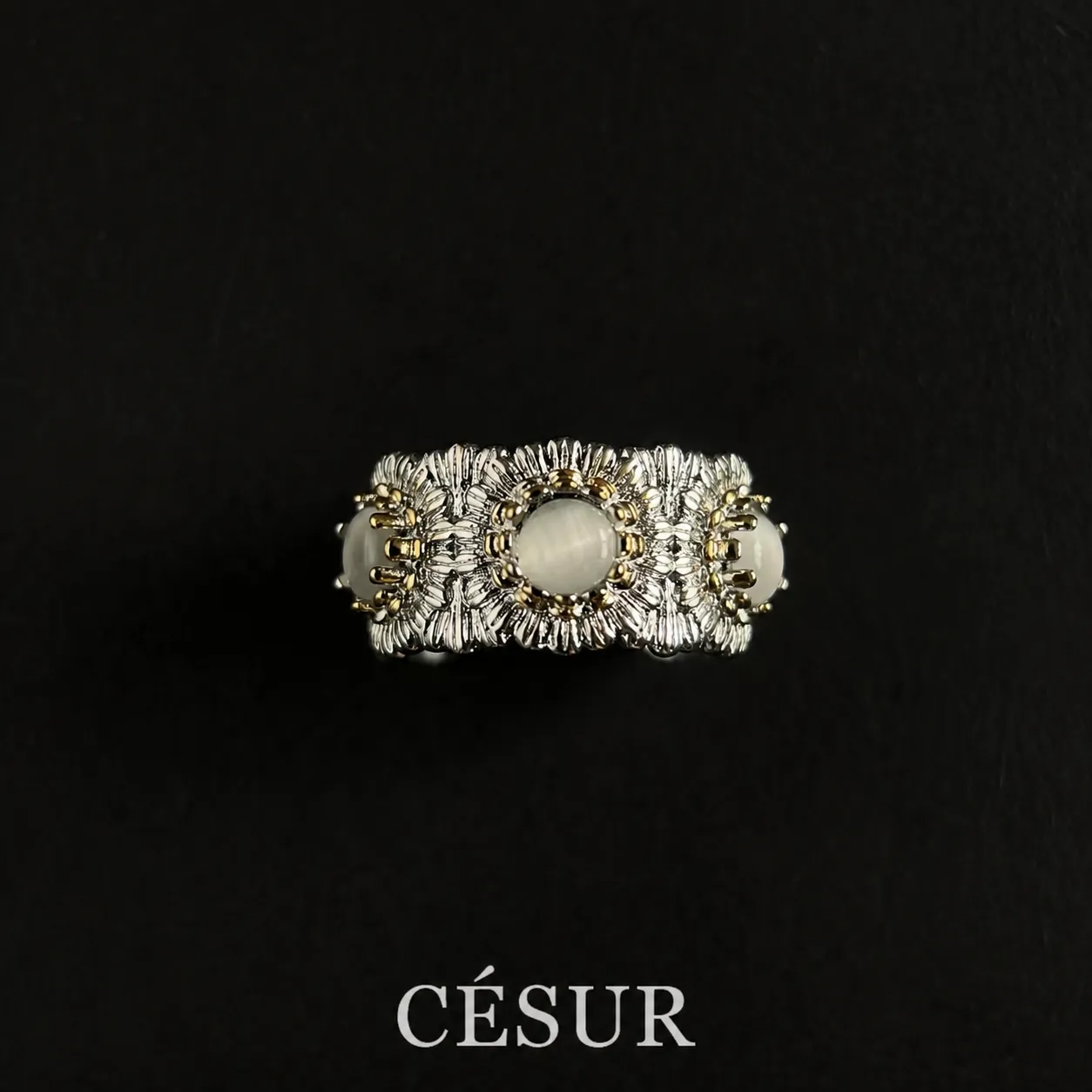 Anillo de margarita con diseño retro, acabado cepillado, lujo ligero y elaborado artesanalmente con gemas de colores por diseñador italiano, para mujer. - Image 3