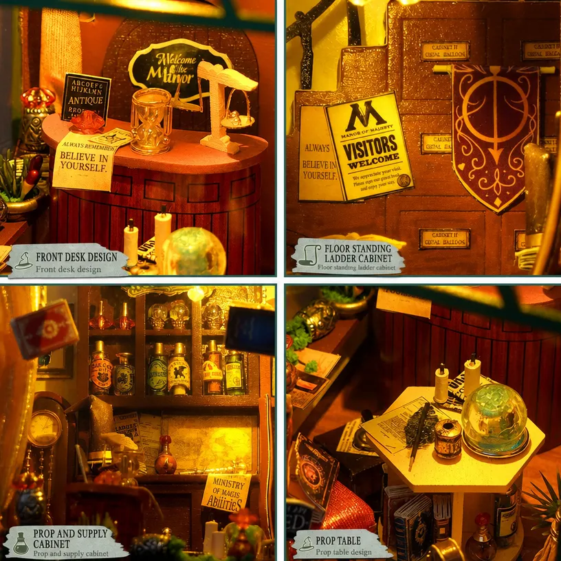 DIY wooden book stand with magical night light decoration, handcrafted assembly of three-dimensional puzzle model - Image 3