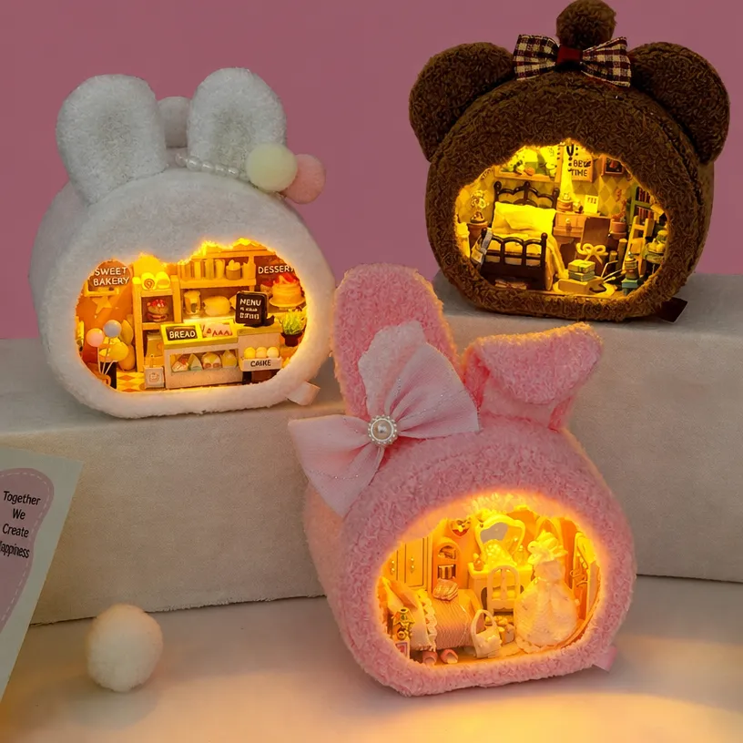 DIY small house night light plush cute creative assembly miniature house model