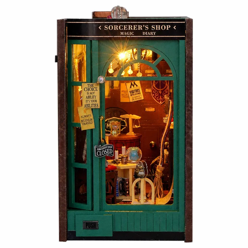 DIY wooden book stand with magical night light decoration, handcrafted assembly of three-dimensional puzzle model - Image 4